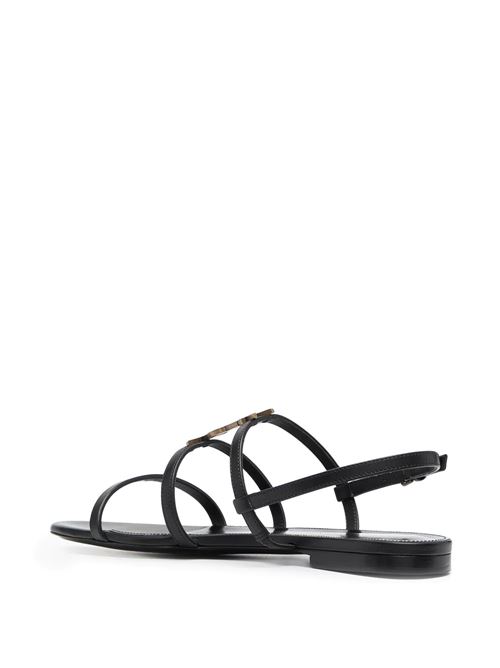 Black leather Cassandra monogram flat sandals SAINT LAURENT | 652758BDATT1000